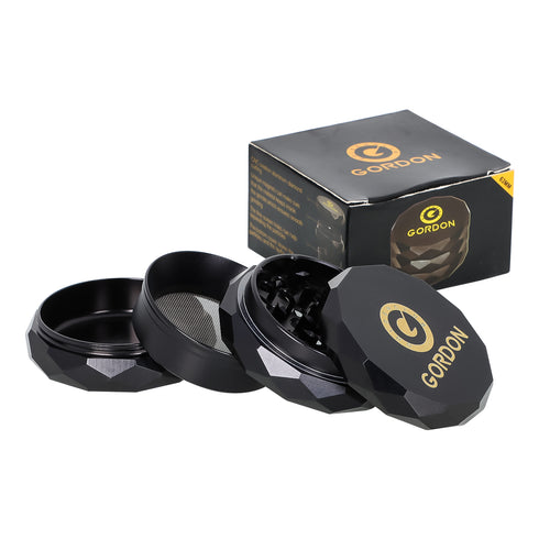 Gordon Diamond Surface Aluminum Alloy Herb Grinder, Black 50 mm Smoker Grinder, 4 Lay Easy Clean Herb Grinders